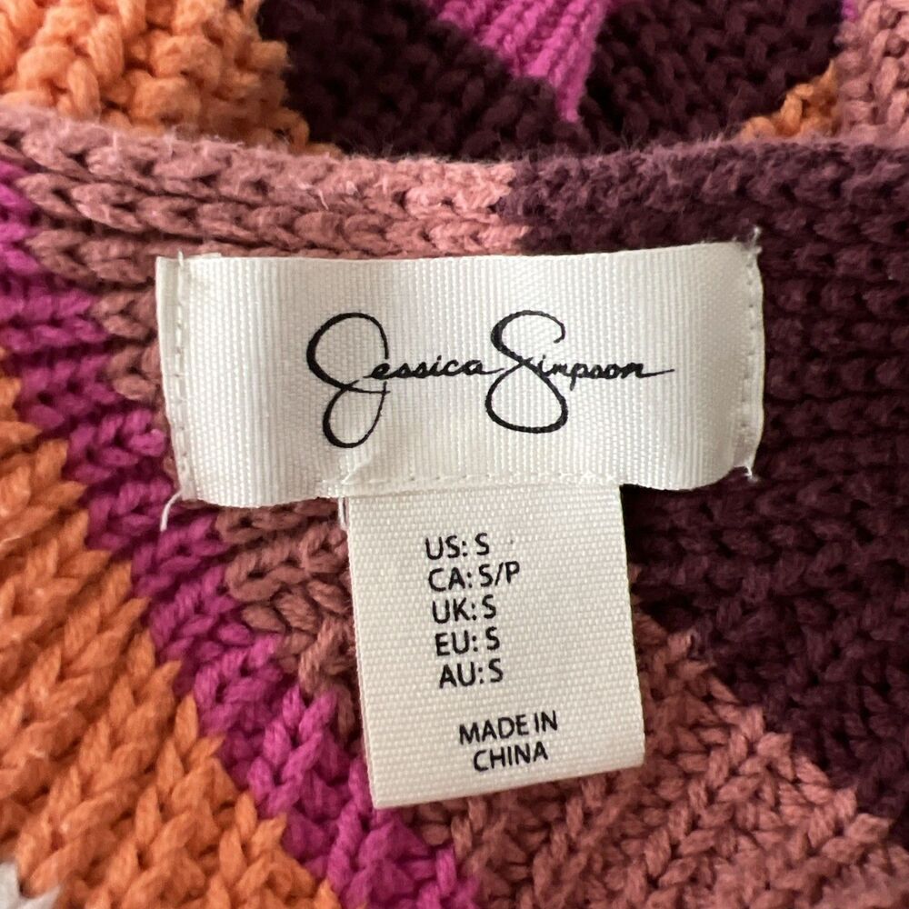 Jessica Simpson Sweater Women Small Pink Orange Striped Button Up Cardigan - Picture 6 of 12